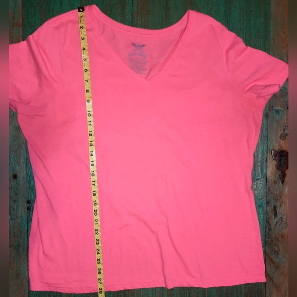 Faded Glory bright neon coral pink v-neck t-shirt size 2X GUC - Picture 5 of 5